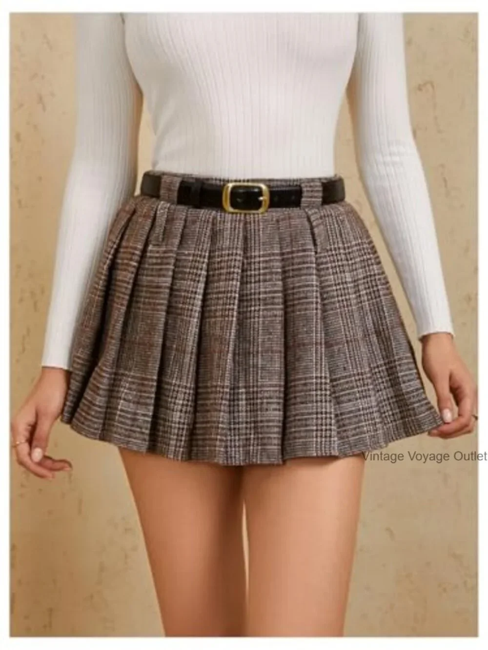 Plaid Pleated Mini Skirt Drop Waist A-Line Skater Tartan No Stretch - Picture 4 of 6